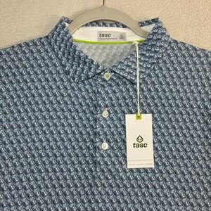 Tasc Performance Cloud Polo Shirt Men XL Blue Lemon Slice AOP Stretch Golf NWT